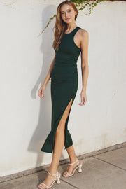 Dress Forum - Ribbed Racerback Ruched Midi Dress in Deep Pine