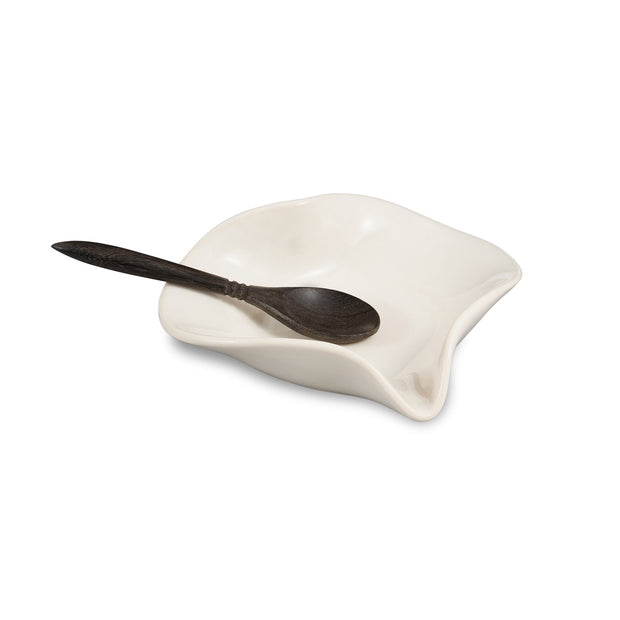 Hilborn Heart Dish with Tiny Rosewood Spoon Simply White