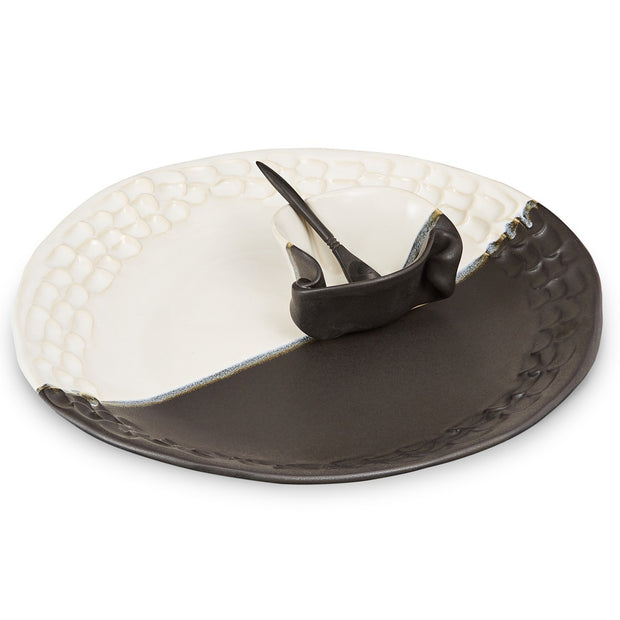 Hilborn Textured Tray Set (2 piece with tiny spoon) Black and White