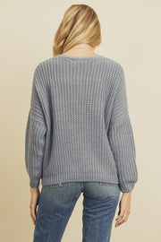 Dress Forum - Chunky Knit Square Pocket Cardigan in Dusty Blue