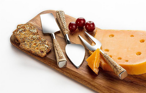 Abbott - Rattan Handle Cheese Knives. Set of 3