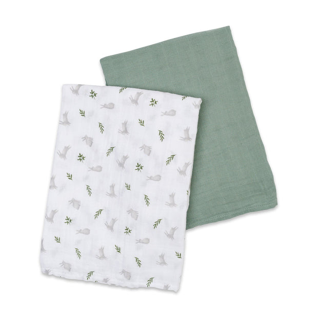 Cotton Muslin Swaddle Blankets - 2 pack - Bunnies & Fern