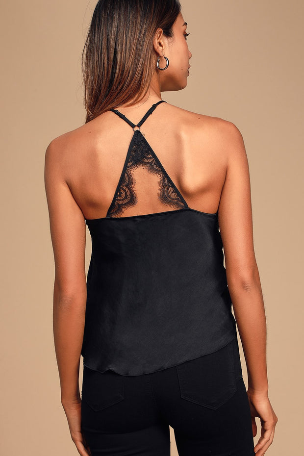 Free People - Starlight Black Satin Lace Cami Top