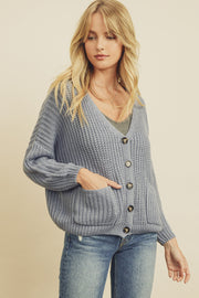 Dress Forum - Chunky Knit Square Pocket Cardigan in Dusty Blue