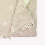 Pokoloko Fleece Lined Throw - Have a Heart in Beige