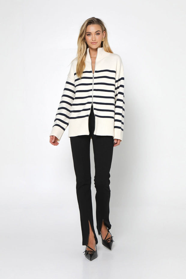 Madison The Label Addie Knit Jumper White & Navy Stripe