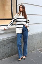 Madison The Label Addie Knit Jumper White & Navy Stripe