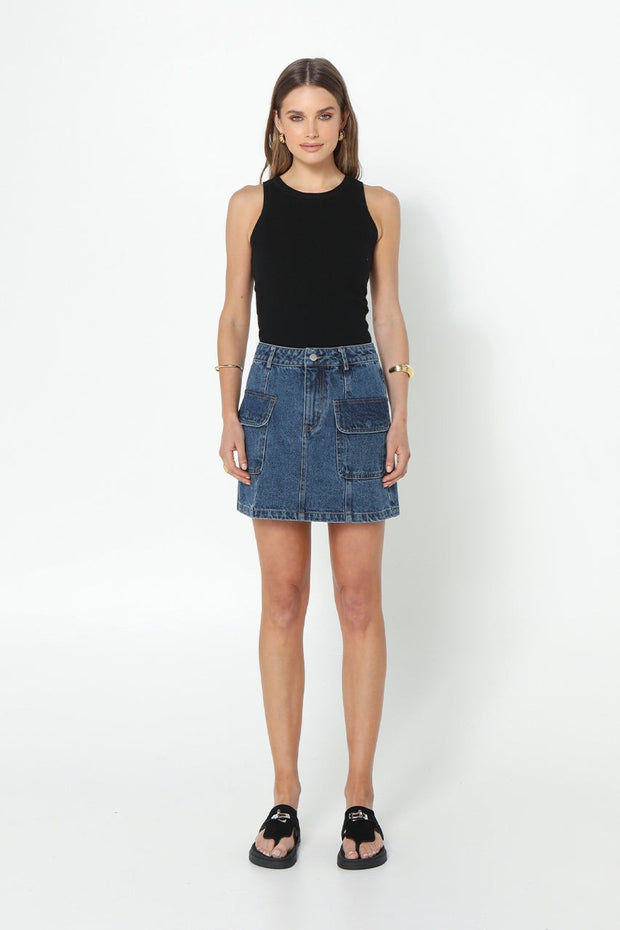 Madison The Label Darcy Mini Skirt in Blue