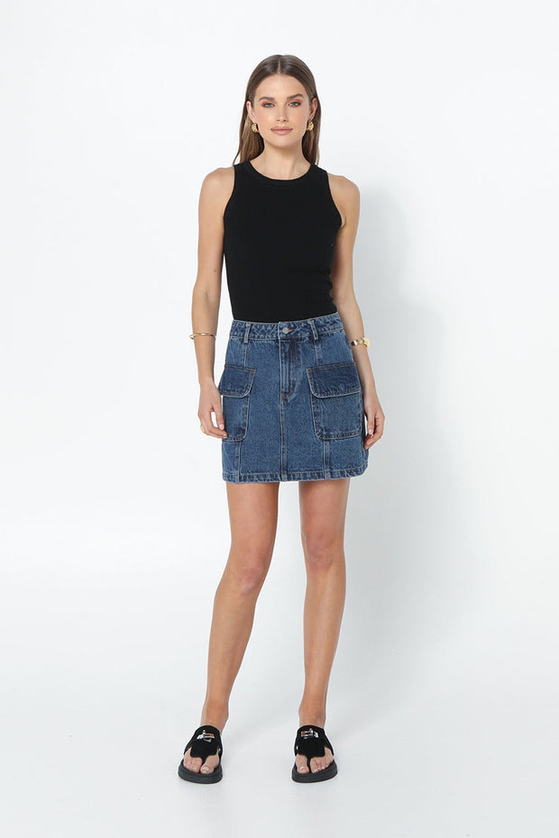 Madison The Label Darcy Mini Skirt in Blue