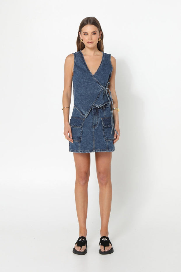 Madison The Label Simmi Denim Vest in Blue