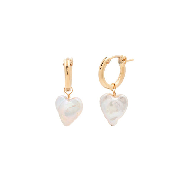 Leah Alexandra - Earrings Amelia Pearl Heart Hoops Pearl + Gold