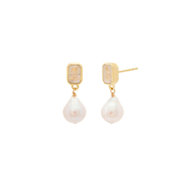 Leah Alexandra Baroque Petite Drop Earrings - Pearl & Moonstone