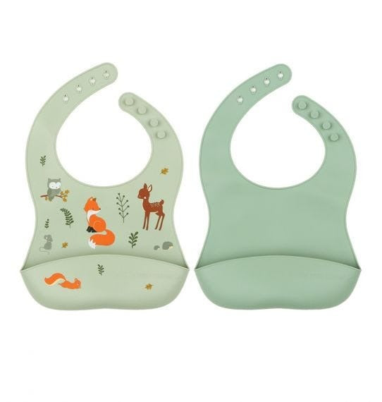 Little Lovely Set of 2 Silicone Bibs - Forest Friends