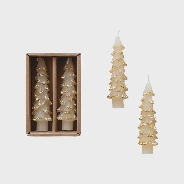 Creative Co-Op 4.75" Tree Shaped Taper Candles in Box, Eggnog Color, Set of 2