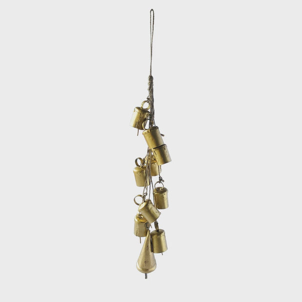 Creative Co-Op - Hanging Metal Bell Cluster on Jute Rope