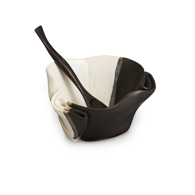 Hilborn Guacomole Dish (includes med rosewood spoon) Black and White