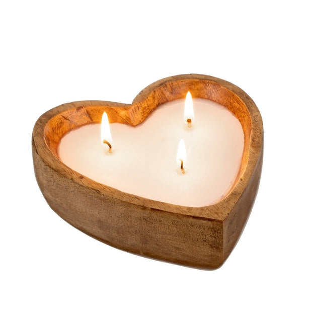Indaba -Wooden Heart Candle Large - Eucalyptus & Amber