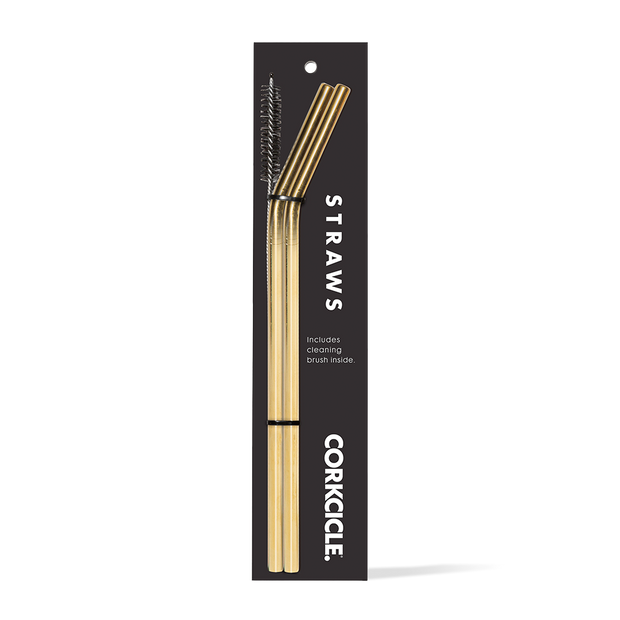 Corkcicle - Stainless Straw 2pk with Cleaning Brush Gold