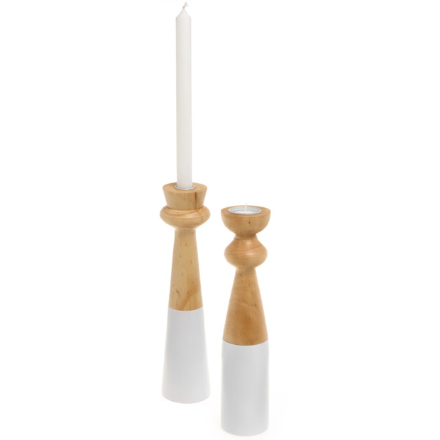 ADV - White/Natural Wood Tea Light Candle Holder