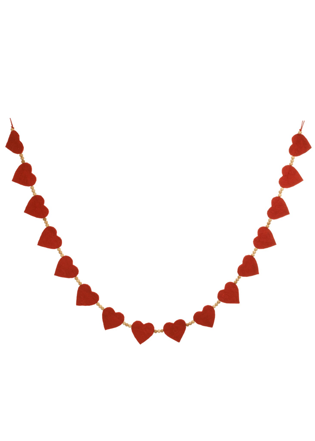 ADV - Felt Heart Garland with Natural Beads