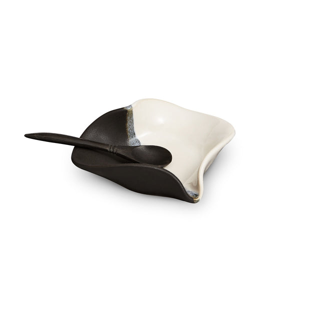 Hilborn Heart Dish with Tiny Rosewood Spoon Black and White