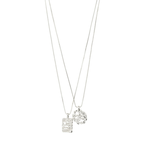 Pilgrim -Brenda Recycled Pendant Necklace 2-in-1 Set Silver-Slated