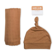 Lulujo Hello World Blanket and Hat Tan