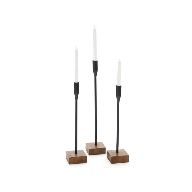 ADV - Iron Taper Candle Holder With Wood Base Large