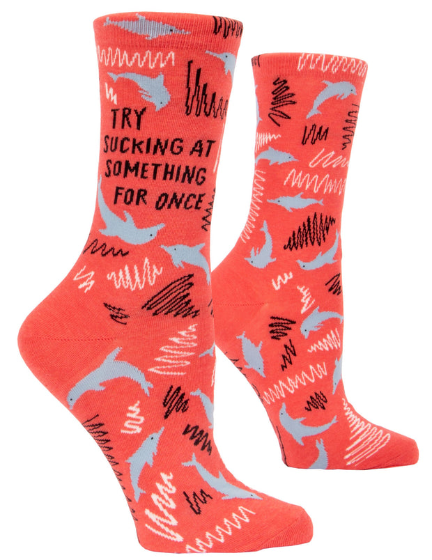 Blue Q - Women's Crew Socks Try Sucking At Something For Once