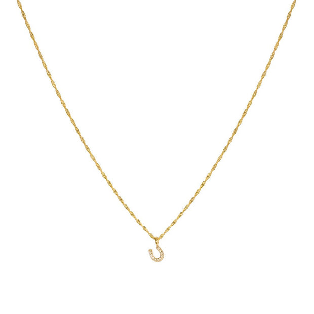 Leah Alexandra - Tiny Horseshoe Necklace - 9k Gold & Diamond