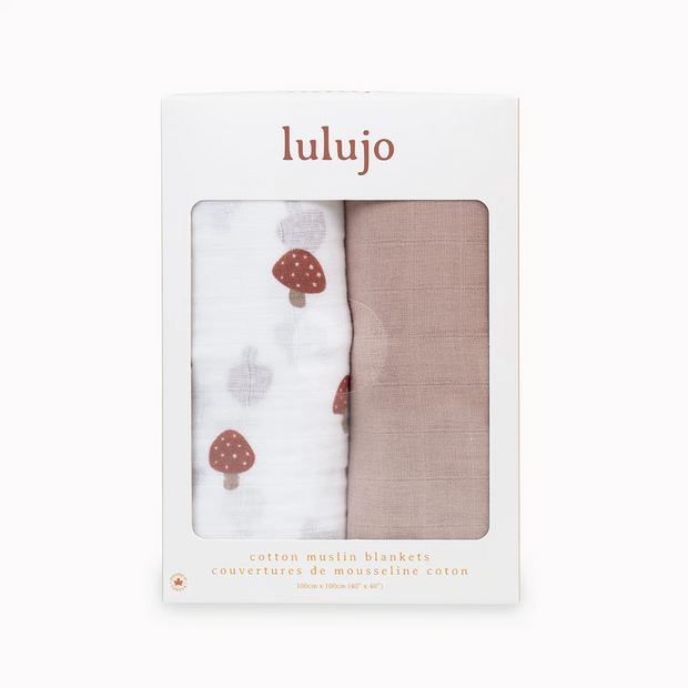 Lulujo Cotton Muslin 2 Pack Swaddles - Mushroom & Sand
