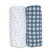Cotton Muslin Swaddle Blankets - 2 pack - Stars + Gingham