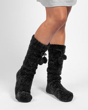 Latte Love - Chenille Slipper Sock in Sesame Black