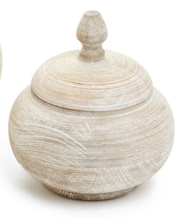 ADV - White Wash Decorative Wood Jar