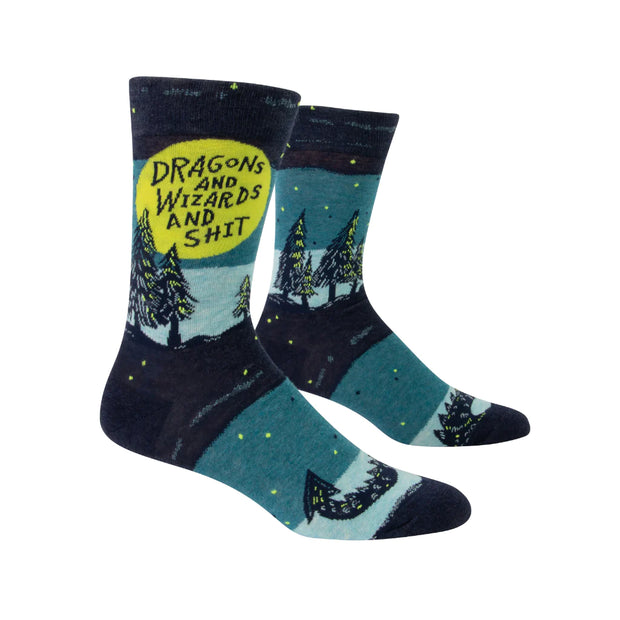 Blue Q - Men's Crew Socks Dragons and Wizards and Shit