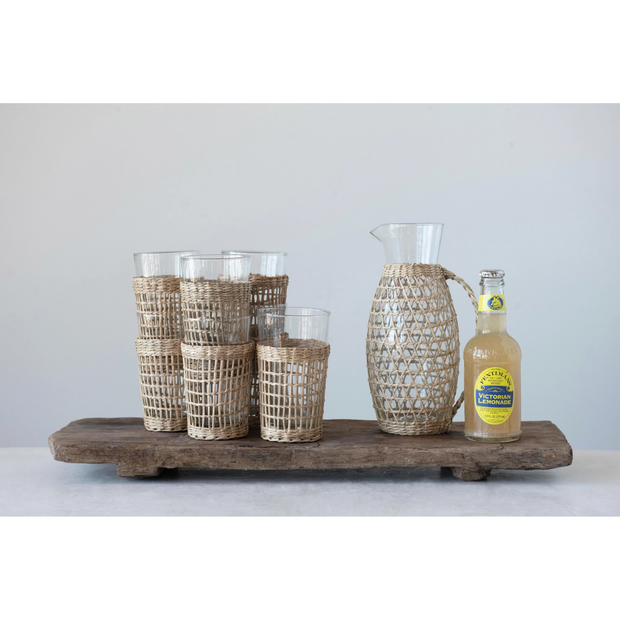 Creative Co-op Drinking Glass with Seagrass Sleeve