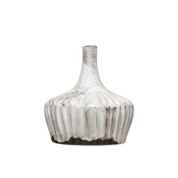 Creative Co-op Distressed Stoneware Fluted Vase