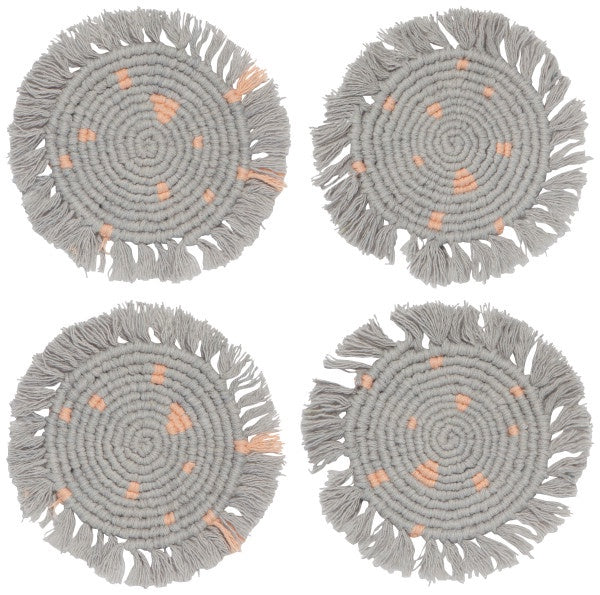 Danica Heirloom Set of 4 Macrame Coasters - Dove Grey