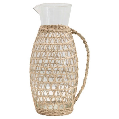 Creative Co-op - Glass Pitcher Seagrass Weave